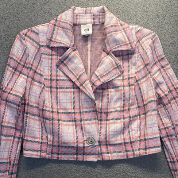 Women's CABI Playdate Crop Jacket Small Style# 6257 Tailored Plaid,One Button - Picture 12 of 12